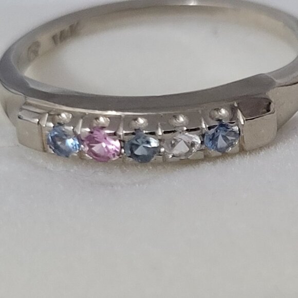 14k Topaz Wedding Band White Gold 5 Stone MultiColor Anniversary or Mothers Ring - Picture 5 of 14